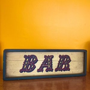 Vintage Hand Crafted by Stars & Stripes Wooden "BAR" Sign Wall Table House Decor